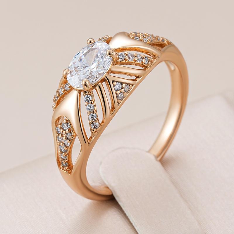 Luxury Shiny Oval Natural Zirconia Ethnic Bride Ring For Women  Rose Gold Color Wedding Accessories Daily Fine Jewelry