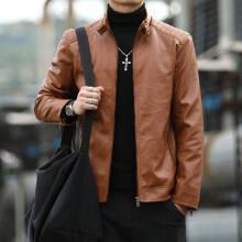 Men's leather jacket spring and autumn new locomotive jacket stand-up collar men's top trendy short leather jacket velvet leather jacket