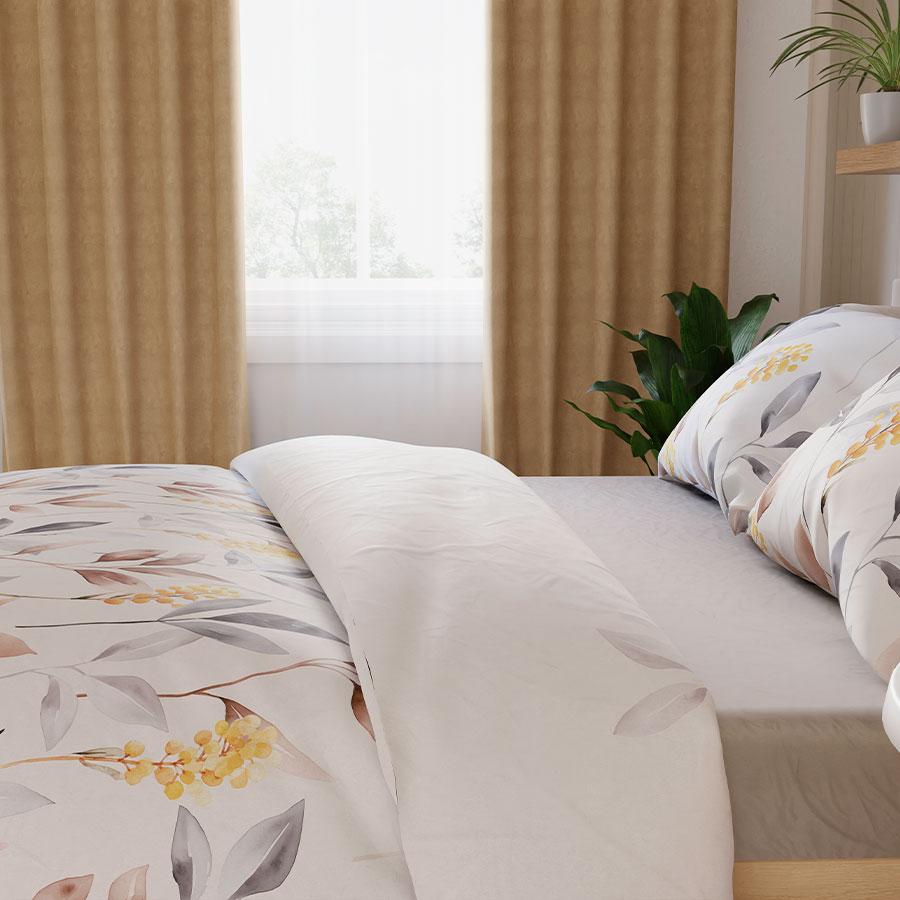 ZARIA Bedding Set 160x200 Cm - Satin Cotton, Delicate Floral Pattern