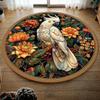 Floral Round Rug with Cockatoo Design, Washable Carpet Boho Vintage Crow Rug for Living Room, Bedroom, Home Decor Floor Mat