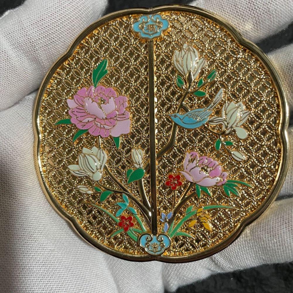 Wykwintne lustro w stylu chińskim 3D kwiat okrągłe lustro do makijażu przenośne z uchwytem prezent