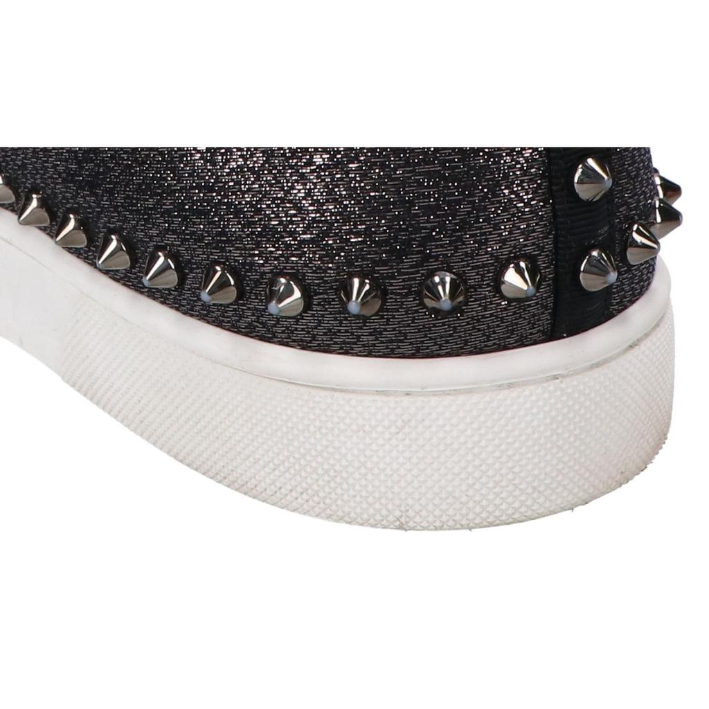 Christian Louboutin PIK BOAT FLAT Pick Boat Lame Fabric Spike Slip-On Shoes 44 Black seriesUsed