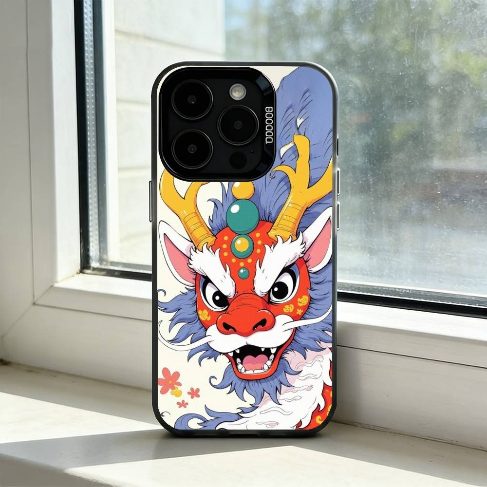 

Cartoon D-Dragon Phone Case For iPhone 17,16,15,14,13,12,11 Plus,Pro Max,XS,Colored Silver Plated Inside Cover iPhone15plus