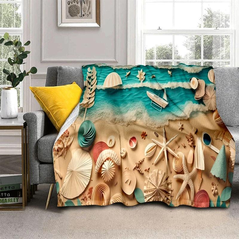 3D Starfish Beach 29 Style Shell Sea Star Sand Cartoon Blanket,Soft Throw Blanket for Home Bedroom Bed Sofa Picnic Office Cover