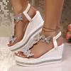 Fashion Women High Heels Wedge Sandals Rhinestones Popular Among Toe Sandals Women Platform Fashionable Butterfly Decoration Shoes Women
