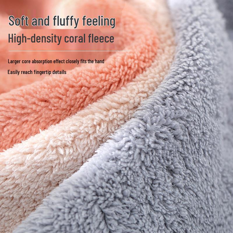 Coral Fleece Cat Embroidered Hanging Towel - Absorbent & Dual-use for Kitchen/Bathroom