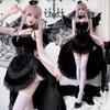 [JUNDOMECY] Witch Devil Cosplay Sexy 6-Piece Set with Feathers and Petticoat, Black and Red, Demon, Vampire, Halloween Costume, Adult Women's, Cute, P