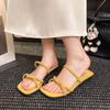Thick heel one-word drag women's summer outer wear 2025 new French square head simple low-heeled slippers show small cool slippers