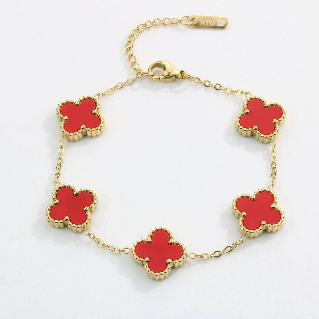 Net Red New Titanium Steel Four-leaf Clover Bracelet Female Simple Ins Five Flowers Mother-of-pearl Good Luck Four-leaf Clover Hand Jewelry Chain