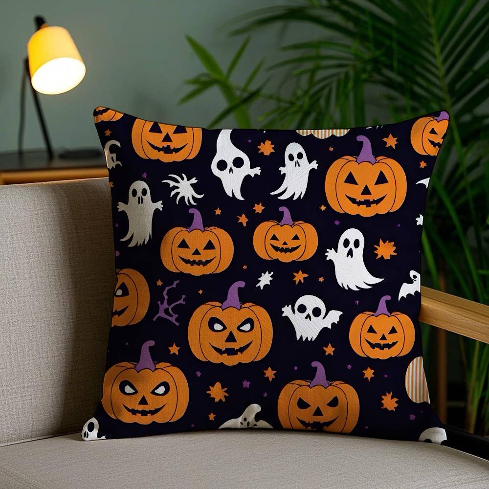 Pillow Case Cute Halloween Scary Pumpkin Holiday Horror Atmosphere Short Plush Double-sided Printing Home Cushion Cover