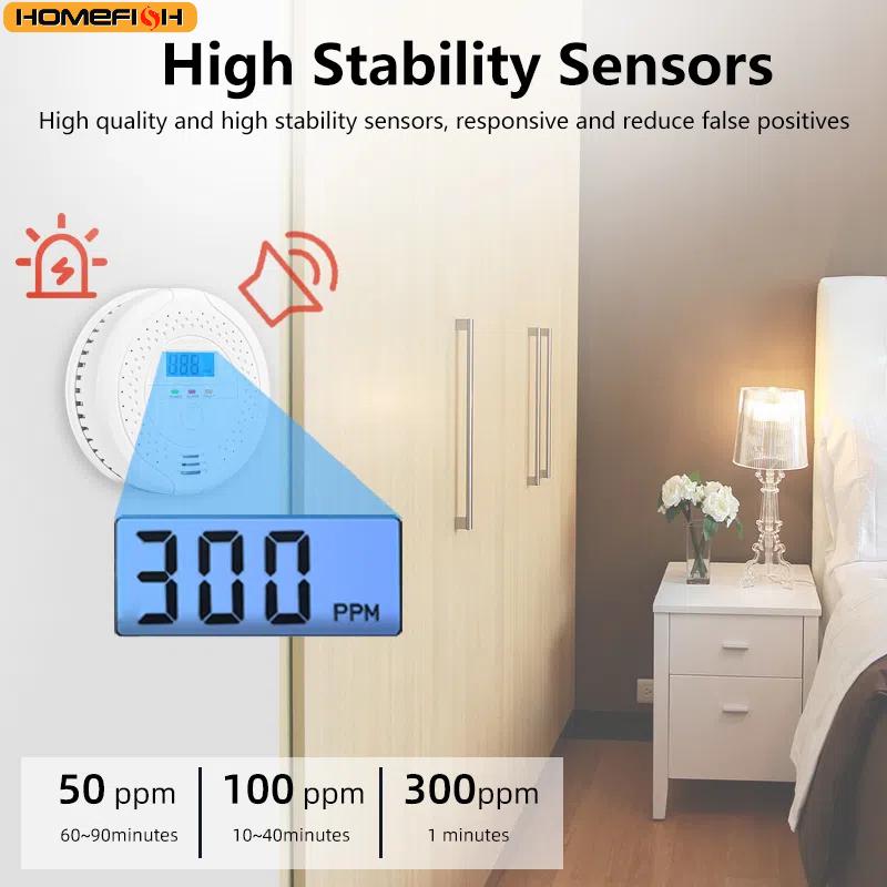 Independent CO Alarm Sensor Carbon Monoxide Alarm Detector High Sensitive Warning  Review LCD Display  3-year Sensor Lifespan