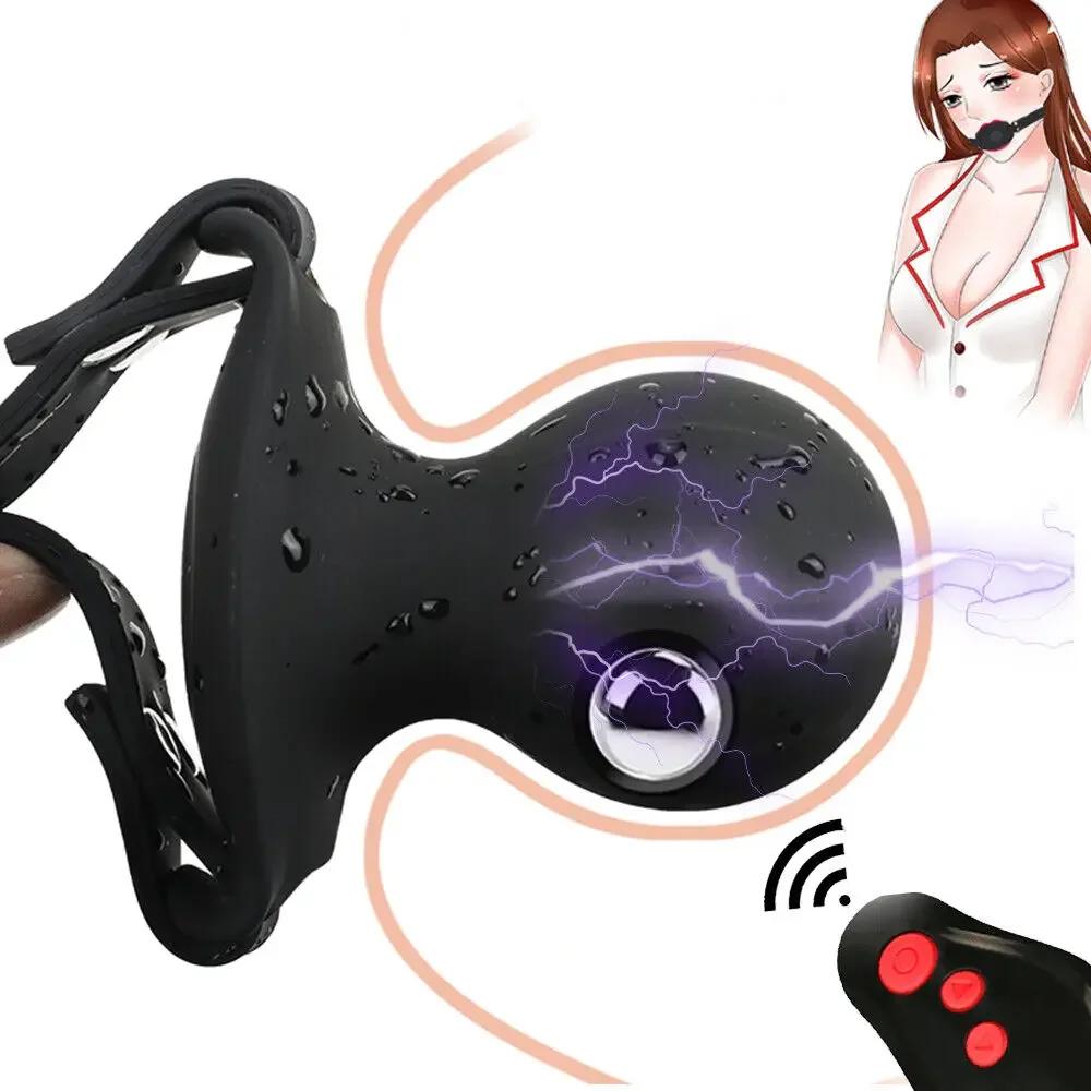 Remote Control Electric Mouth Ball Clip Bondage Mouth Gag Vibrator Mouth Restraint Gag Ball BDSM Slave Bondage Open Mouth Sex Ball Harness Strap Gag