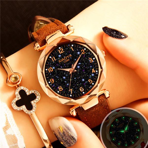 Luxury Starry Sky Watch For Women Fashion Quartz Wristwatch Ladies Casual Leather Strap Watches