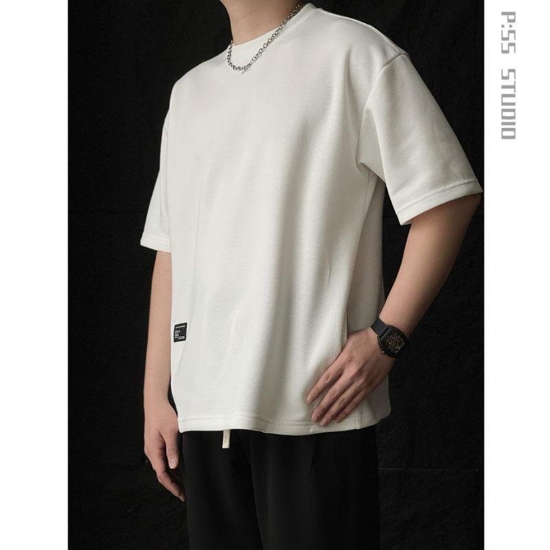 Men's Everyday Wear Solid Color Loose Fit Crew Neck Short Sleeve Cotton T Shirt
