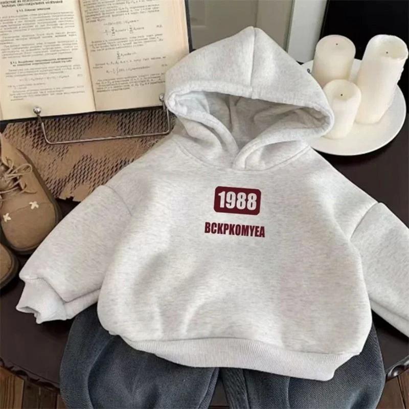 Autumn/Winter Children's Casual Hooded Sweater, Cool and Fashionable Lettered Hooded Boys' and Girls' Pullover Top