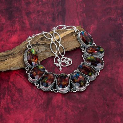 Ammolite Necklace Gemstone Jewelry, 925 Solid Sterling Silver Necklace, Adjustable Handmade Chain Necklace Gift For Wife Jewelry