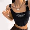 Print Letter Short Tank Tops Women'S Irregular Crop Top Y2k Summer Buckle Vest Boob Tube Top Embroidery Suspenders With Bra Pad
