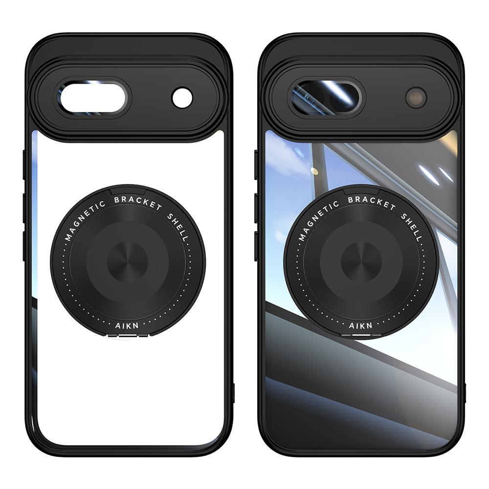 For Google Pixel 8a Magnetic Case PC+TPU Phone Cover with Rotating Metal Kickstand,Lens Protector