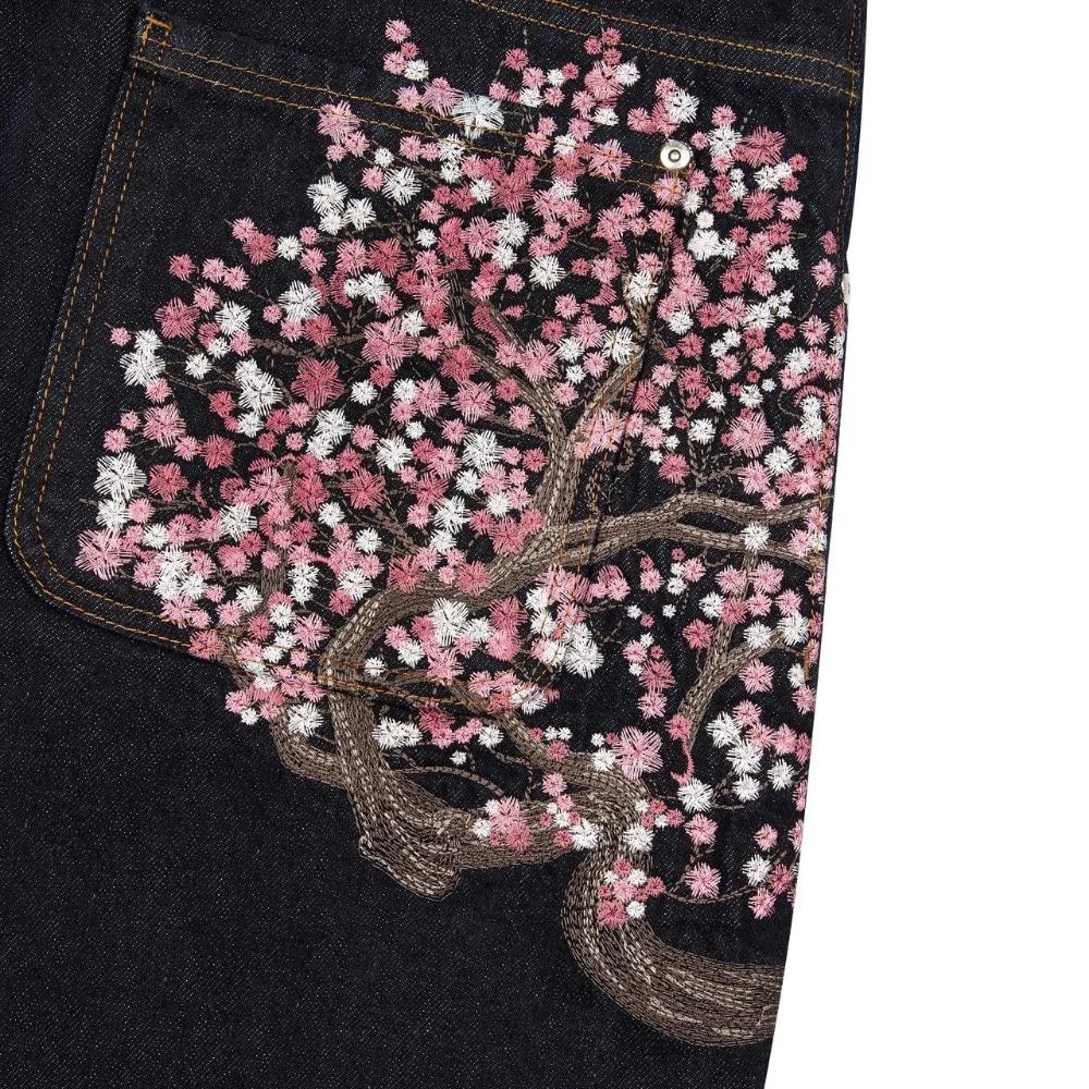 RogueWave Cherry Blossom Selvedge Embroidery Denim Pants Y2k Retro Casual Baggy Straight Wide Leg Jeans High Quality Hiphop Streetwear