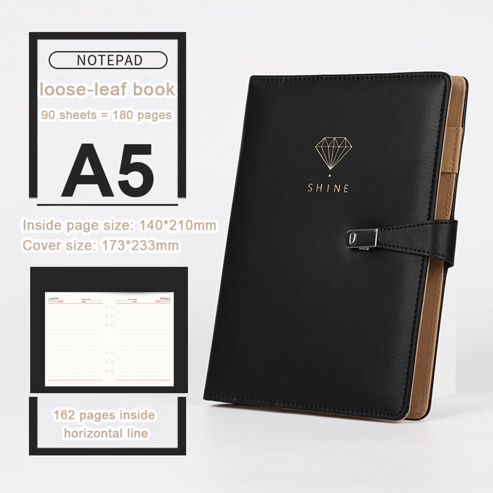 (Can Engrave Logo) A5 High-grade Leather Business Loose-leaf Notebook, Notepad with Magnetic Buckle, Student Diary,