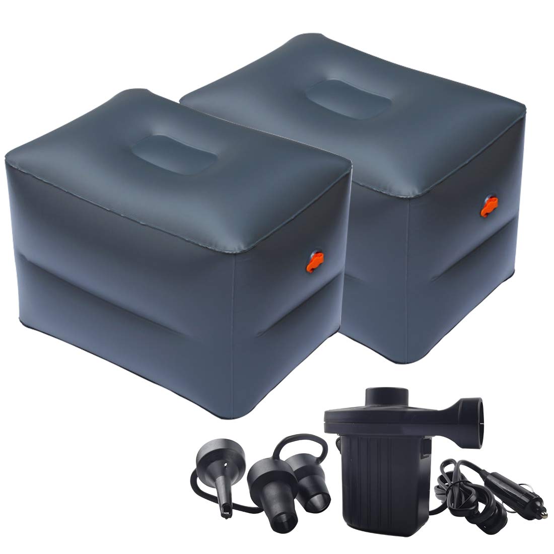 

Versatile car sleeping space mat, back seat spacer mat for camping, back seat naps, and travel. Includes electric pump.