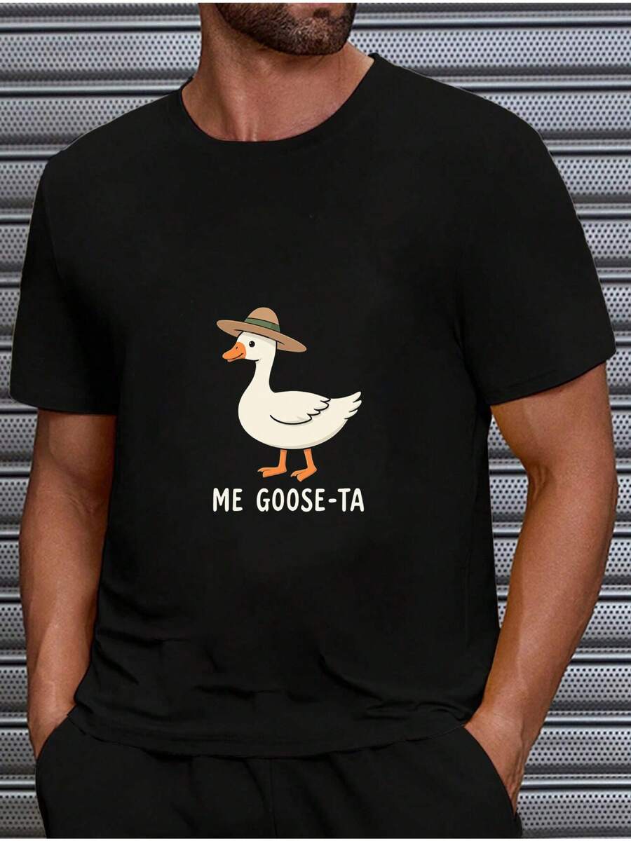 Men s Crew Neck T-Shirt Black Funny Goose With Hat Me Goose-Ta Print Casual Wear S разноцветный