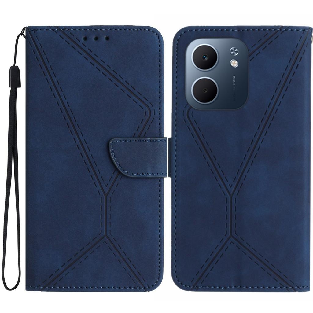 For Oppo A5x 5G/4G Case Skin Touch Lines Imprinted PU Leather Flip Phone Cover