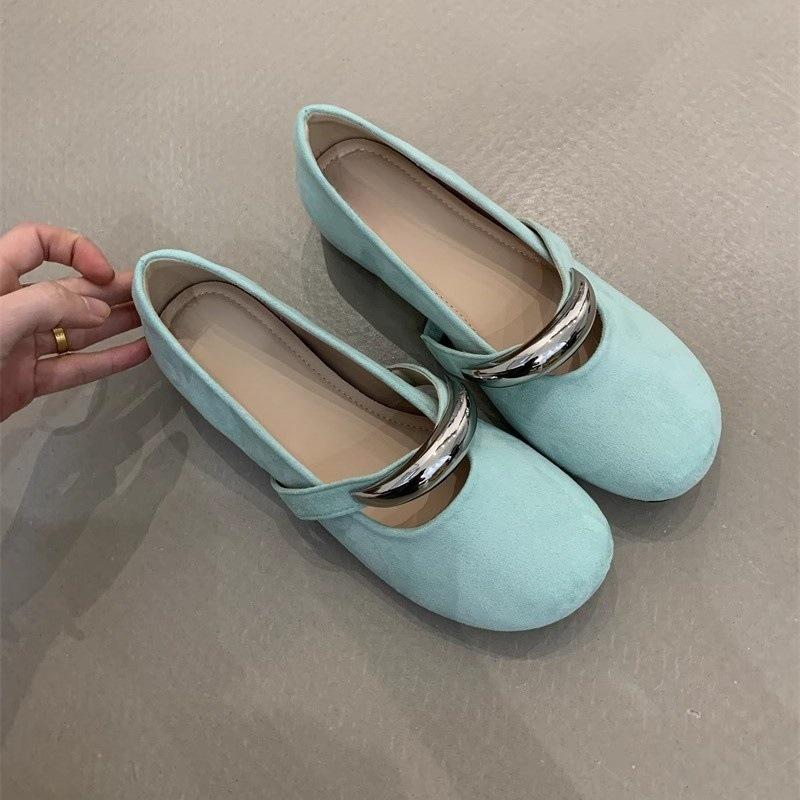 Gentle fairy wind ballet single shoes French evening wind metal buckle with skirt inner height increase Mary Jane shoes