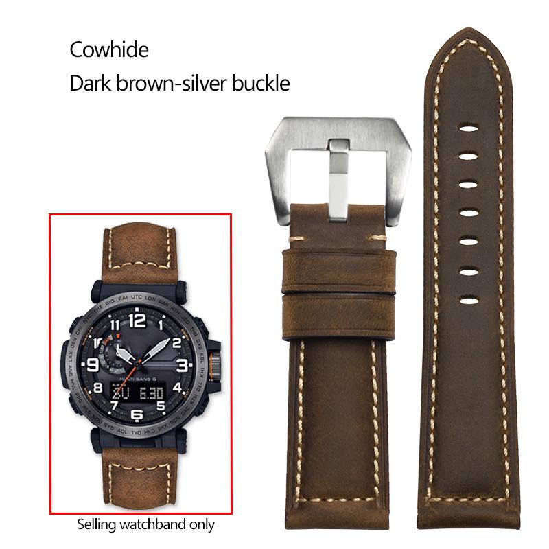 24mm Matný kožený řemínek na hodinky z hověziny, italský, pro sérii Casio PROTREK PRG-600/PRG-650/PRW-6600, náramek pro outdoorové sporty