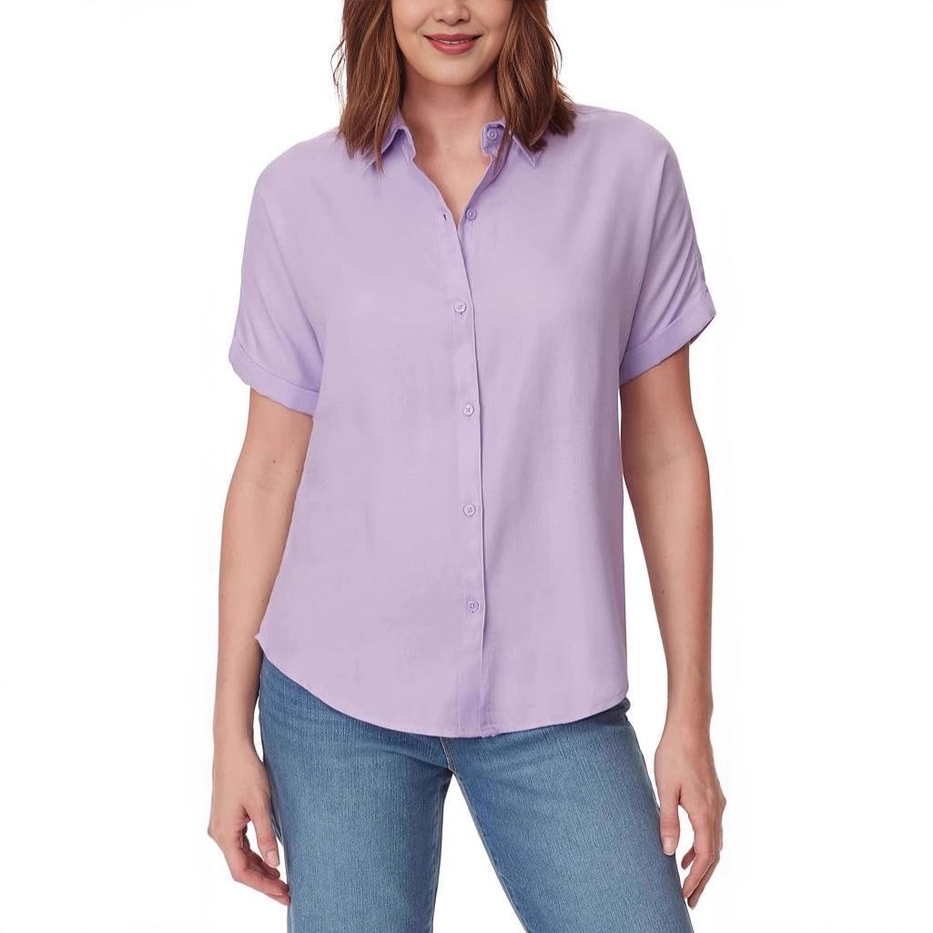 

2026 Spring/Summer Retro Slim Fit V-neck Solid Color Long Sleeve Women s Shirt XL светло-фиолетовый