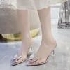 Fashion Transparent sandals for women summer new style fairy style baotou rhinestone bow strap high heels