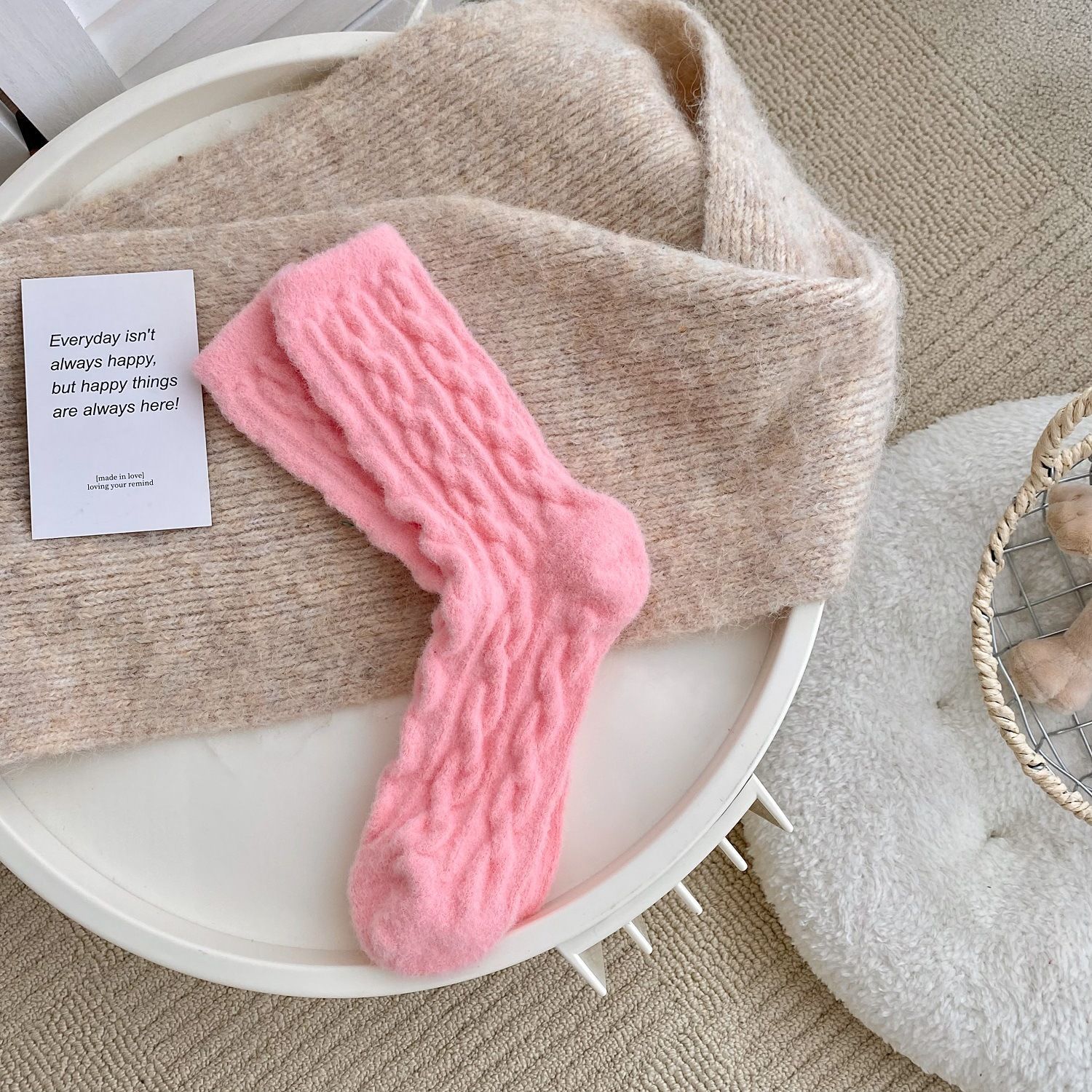 

Женские осенне-зимние теплые махровые носки-трубы для дома и сна 1 pair роза розовый