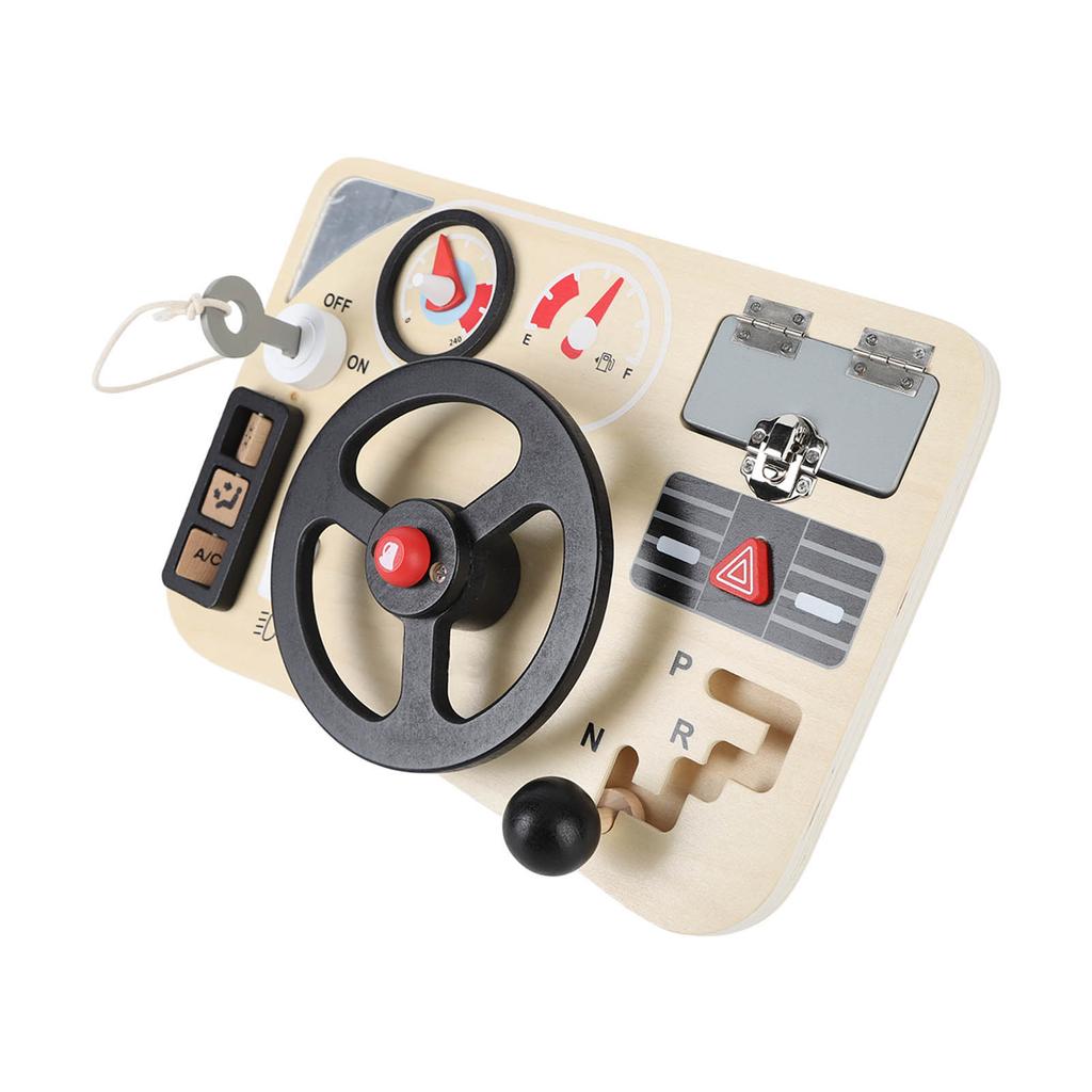 Wooden Steering Wheel Toy Simulation Educational Activity Board Sensory Toy for Toddler Preschooler