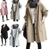Women's Trench Coat Long Sleeve Cotton Hoodie Jacket Oversized Windbreaker Jacket Loose Fit Fall Outerwear