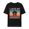 I Love My Aussiedoodle Cool Dog Vintage Retro Dog Christmas TShirt Fashion Graphic Tees Casual Cotton T Shirt Men Oneck Tshirt
