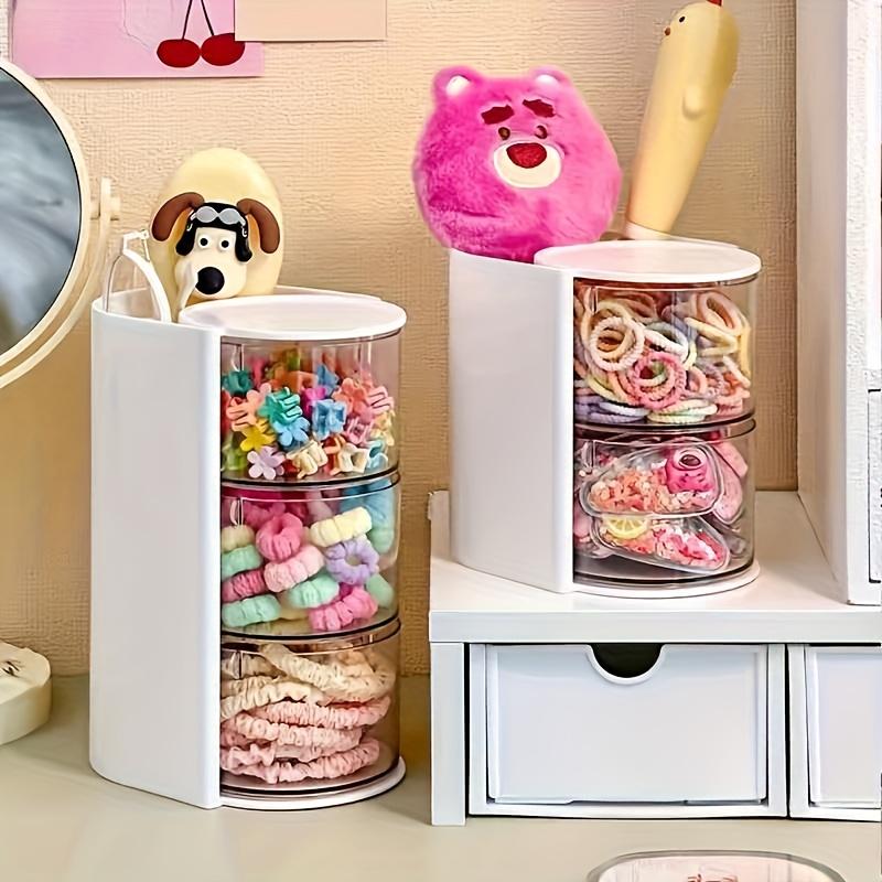 Rotating Multi-Layer Transparent Hair Accessory Organizer - With Multiple Compartments for Makeup, Brushes, and Beauty Tools
