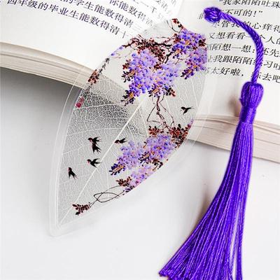 Klassisches Lesezeichen mit Quaste, natürliche Sammlerstücke, Blattader-Lesezeichen, Schulbedarf, chinesischer Stil, Geschenk, Lesewerkzeug