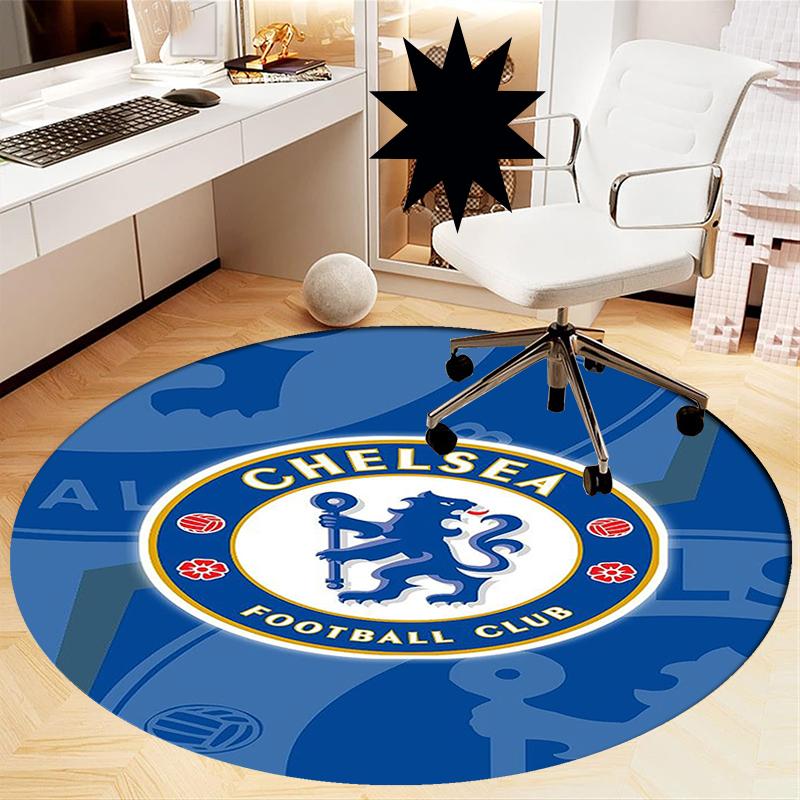 Chelsea Football Club Trykt Rund Tæppe Stol Tæppe Område Tæppe Entré Dørmåtter, til Kontorstol Stue Soveværelse Køkkenrum.