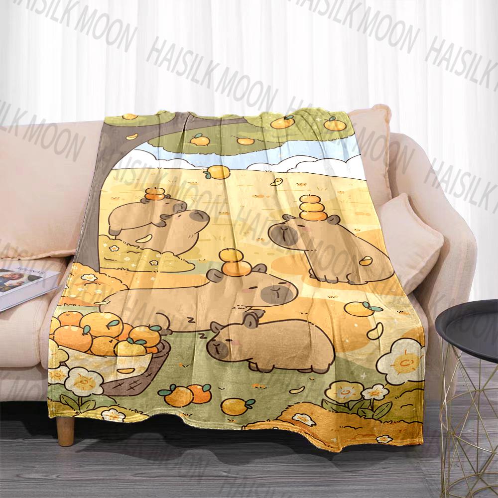 1 Stück Cartoon Cabypara Aufdruck Decke Warm Weich und Bequem Heim Reise Decke Büro Sofa Feiertagsgeschenke für Erwachsene Kinder