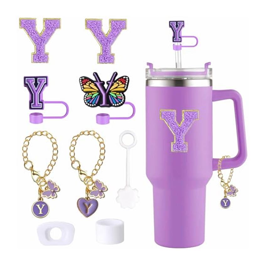 Cup Accessories Set Butterfly Straw Cover Cap for Stanley 30Oz/40Oz Sticker Decorations Initial Letter Charm Personalized
