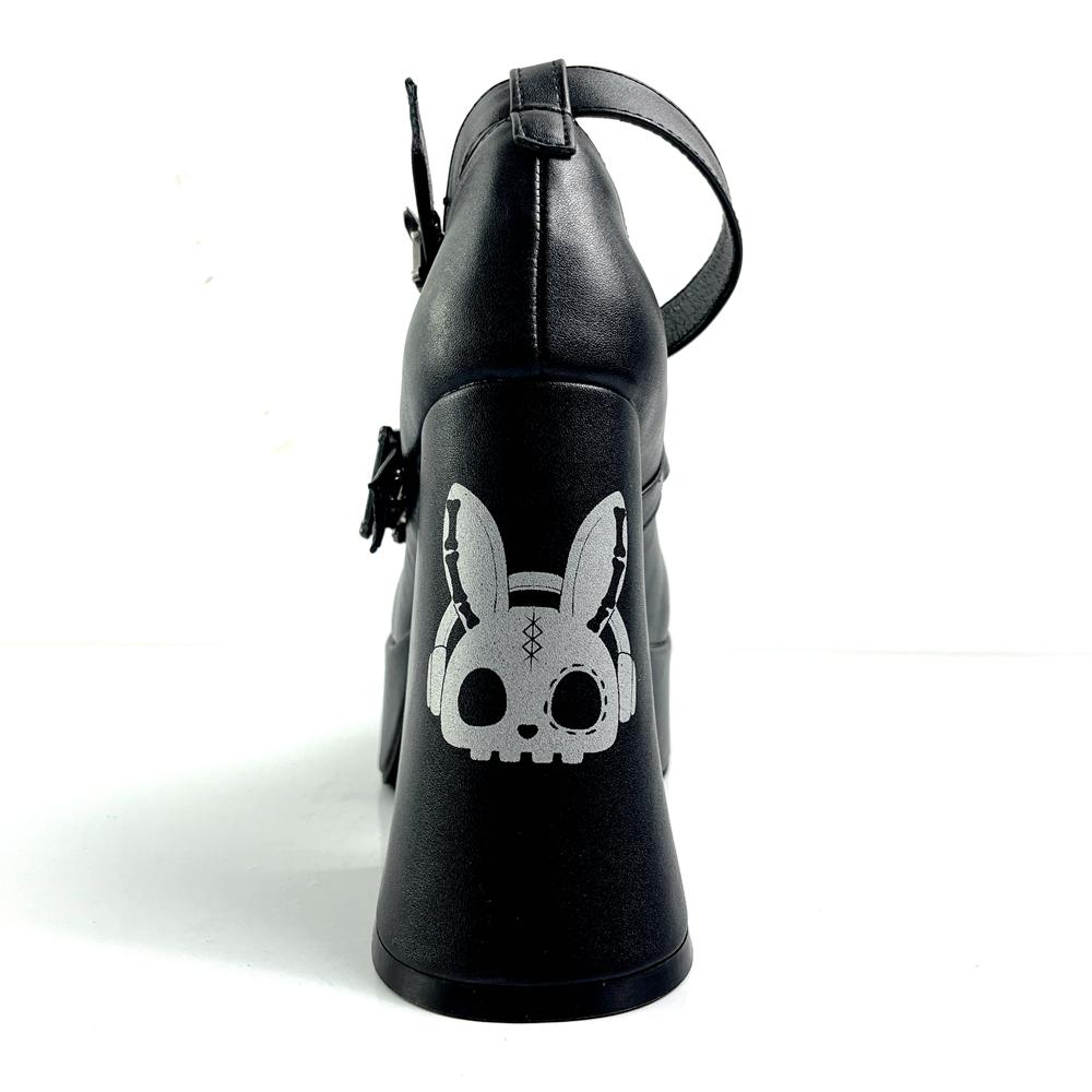 Gothic Style Girls Lolita Super High Heels Platform Shoes ,Young Women Students Punk Skull Rabbit Ankle Strap Mary Janes