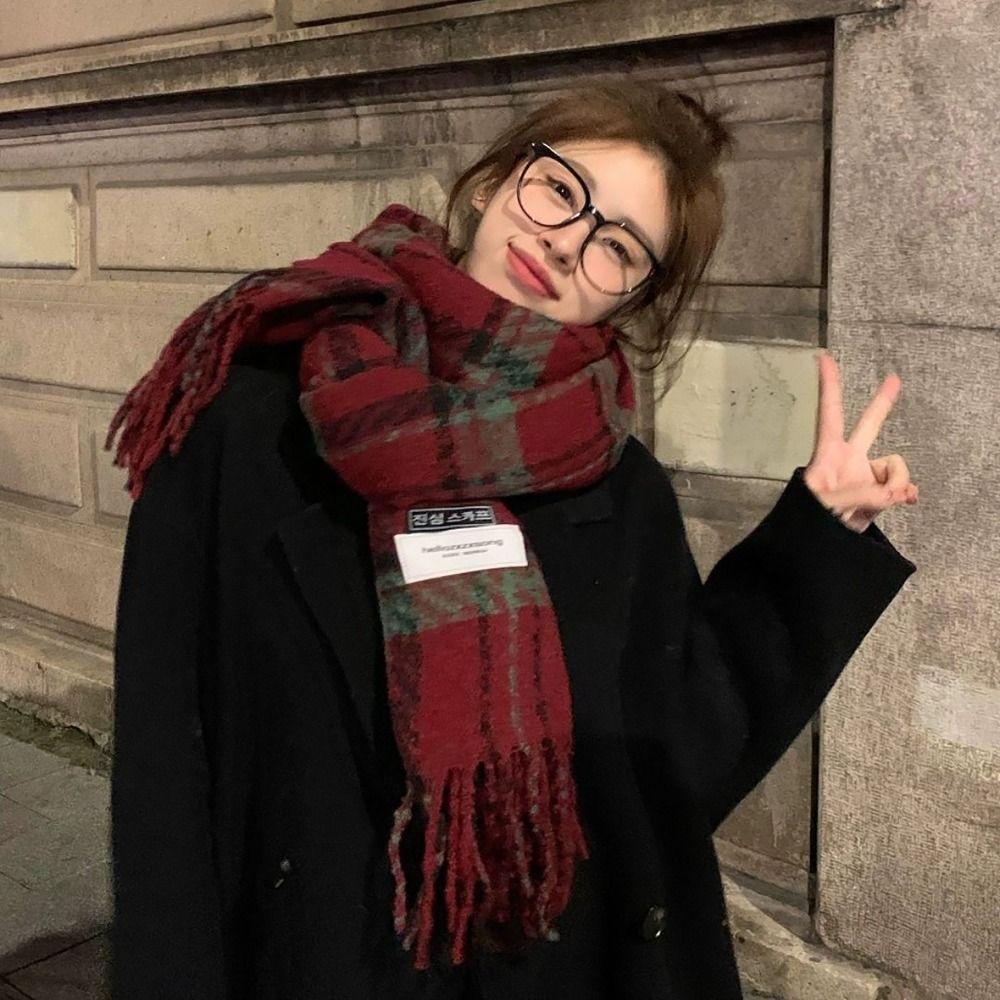 Tassel Thermal Neck Warmer Wool Long Scarves Korean Style Thickened Shawl  for Women Girls Maiden