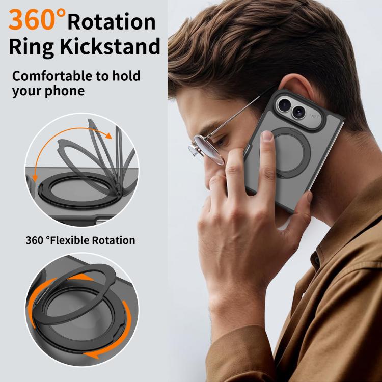 Skin Feel Rotating Holder Magnetic Phone Case For iPhone Fold, Matte PC+TPU 360° Stand Anti-Scratch Shockproof Protective Cover