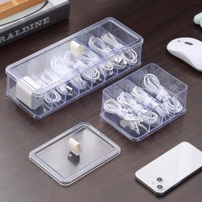 Cable Organizer Box with Wire Ties, Plastic Cord Storage Box with Lid, Electronics Organizer for Home Office Desk Organizers