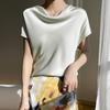 Women's Plus Size Cowl Neck Ice Silk Short Sleeve Loose-Fit Top