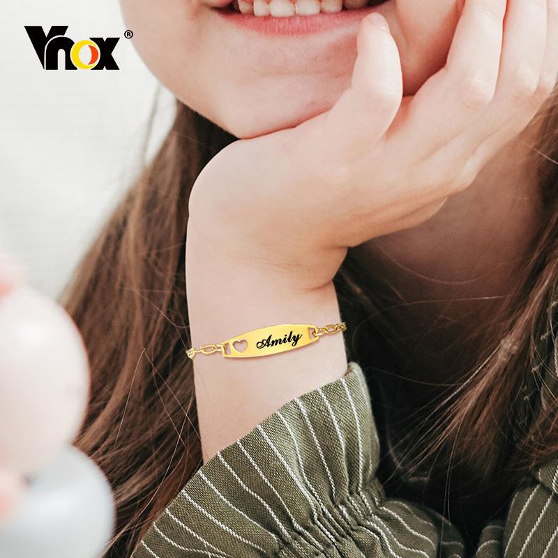 Vnox Free Engraving Name Bracelets for Girls Boys, Custom Date Name Bangles, Meaningful Gift for Newborns