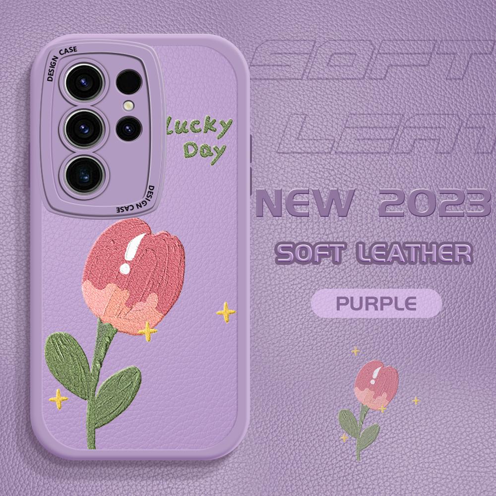 

Чехол из искусственной кожи с цветком для Vivo V23E Y15 Y91 Y51 OPPO A9 Reno8 6 Realme 10 Pro C21 C12 C15 C35 Huawei Nova 7i P30 Lite Infinix Hot 10S, чехол для телефона Infinix Smart 6 фиолетовый