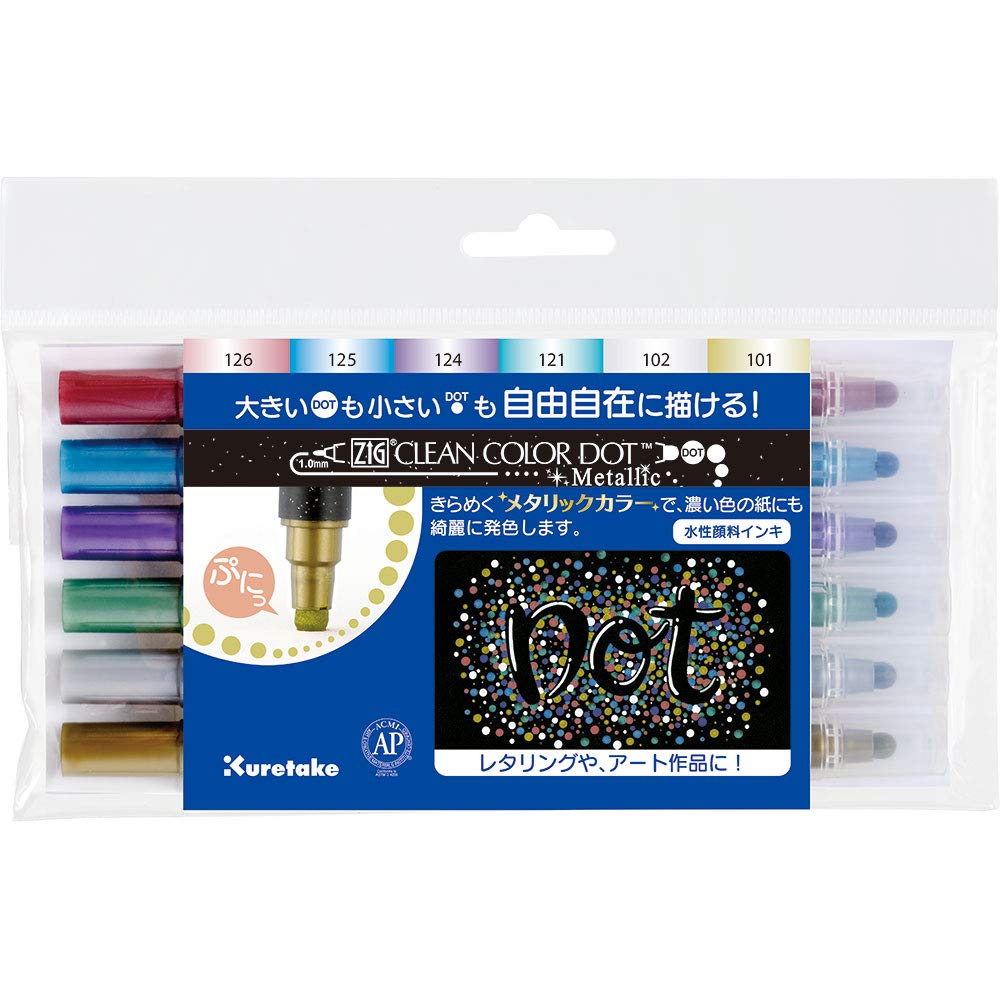 Kuretake ZIG Clean Color Dot Metallic 6-Color Water-Based Pen Set TC-8100/6V