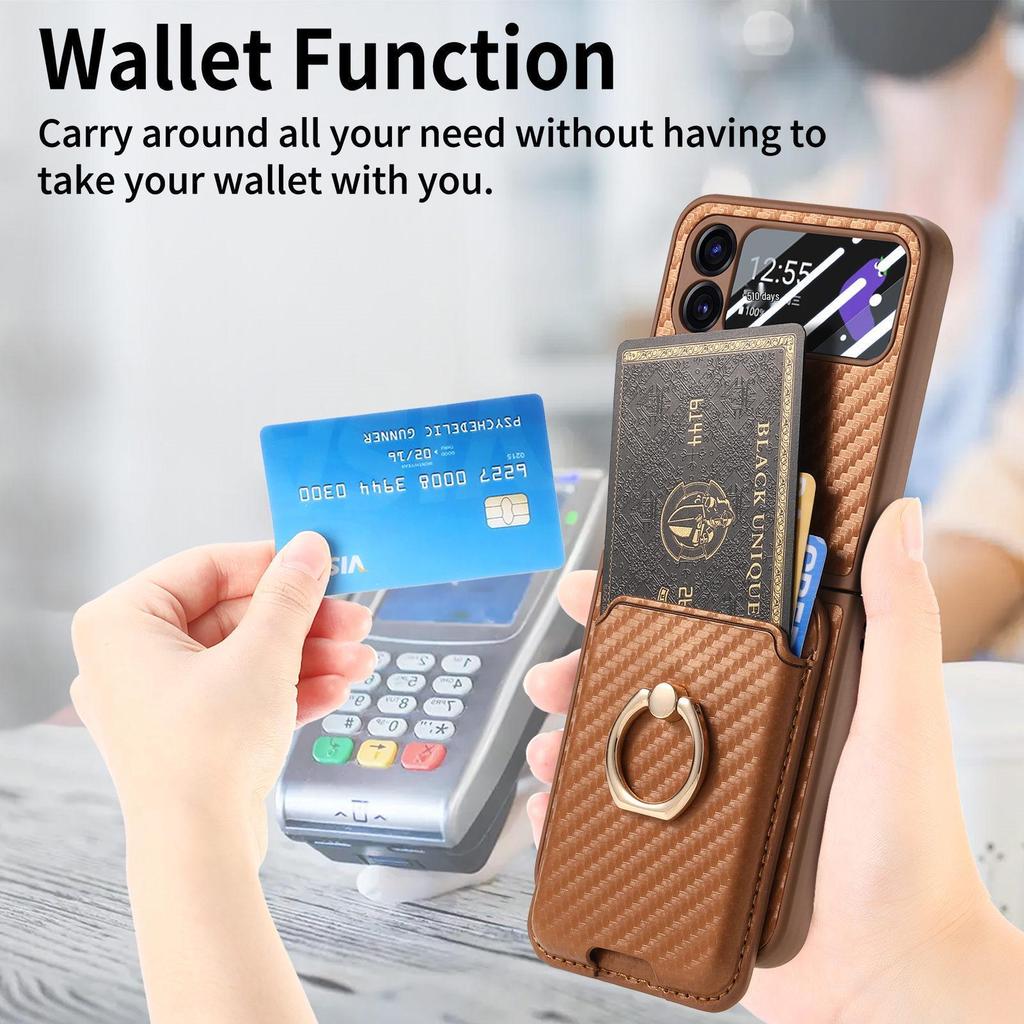 Samsung Z Flip6 Carbon Fiber Phone Case with Magnetic Card Holder for Z Flip5