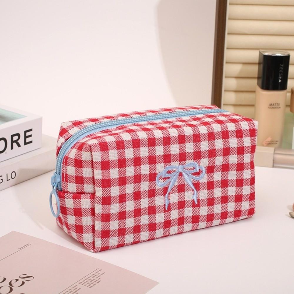 Fashion Portable Cosmetic Bag Large Capacity Multi-functional Toiletries Storage Bag Embroidered Bow Stationery Pouch